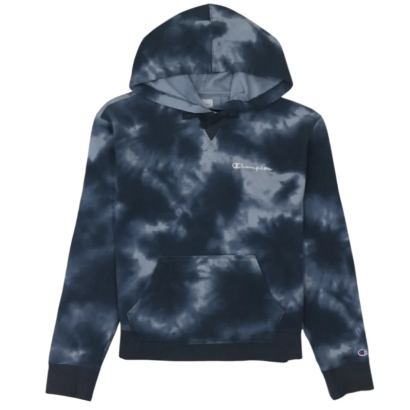 Champion Navy Tie Dye Hoodie Women's Small Embroidered Chest Logo Front Pocket Pullover Sweatshirt sold by Vintage Club