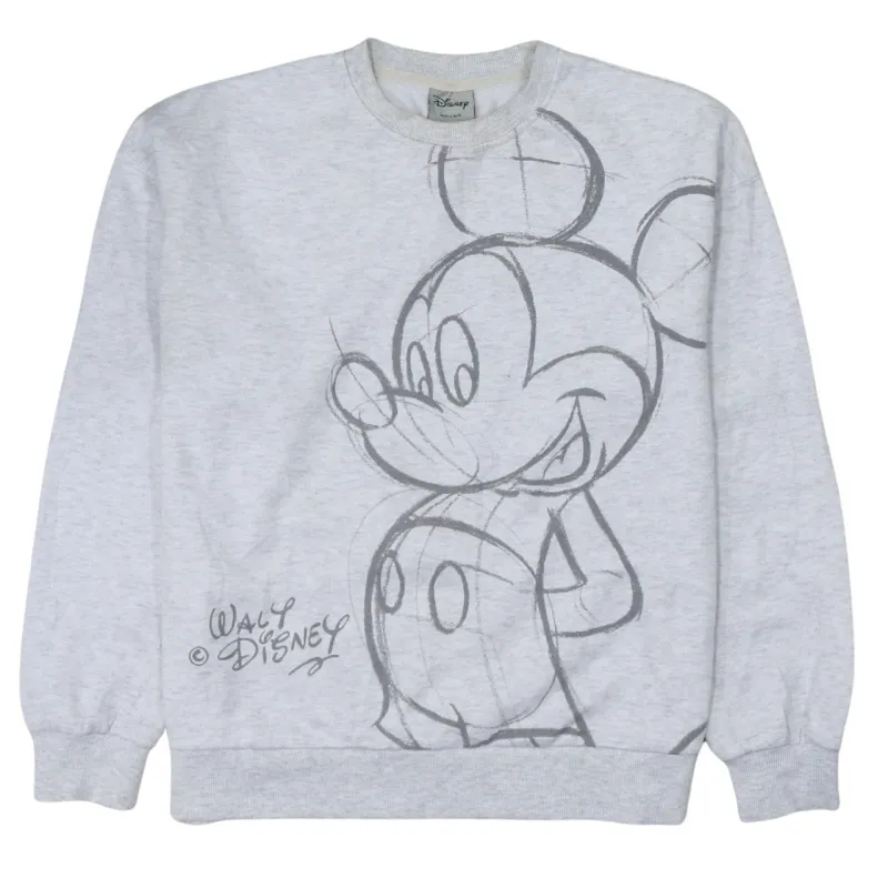 Disney Light Grey Sweatshirt Women's Small Mickey Mouse Sketch Printed Graphic Pullover Top sold by Vintage Club