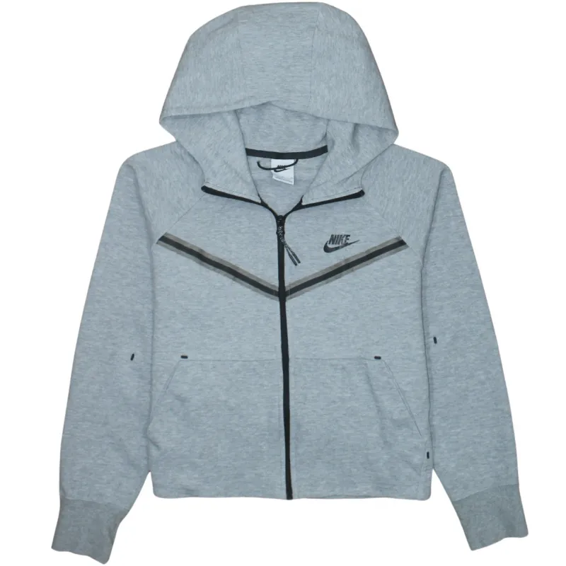 Nike Grey Full Zip Hoodie Men's Small Embroidered Swoosh Chevron Panel Sweatshirt sold by Vintage Club