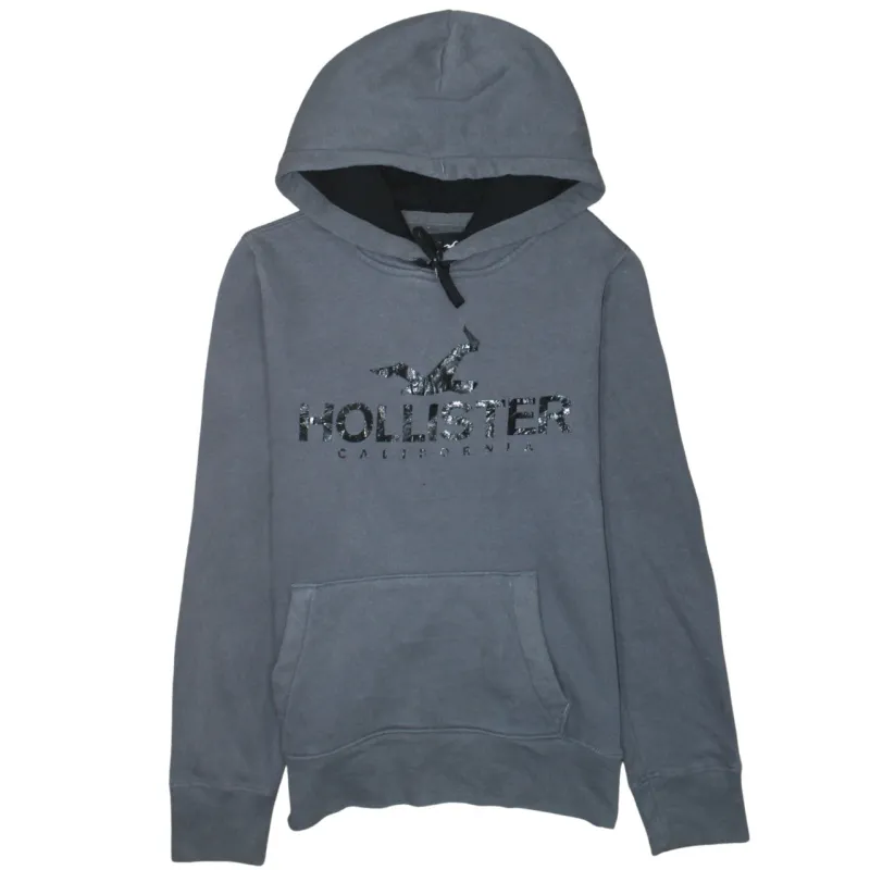 Hollister Grey Hoodie Men’s XSmall Printed Logo Front Pocket Drawstring Pullover Sweatshirt sold by Vintage Club