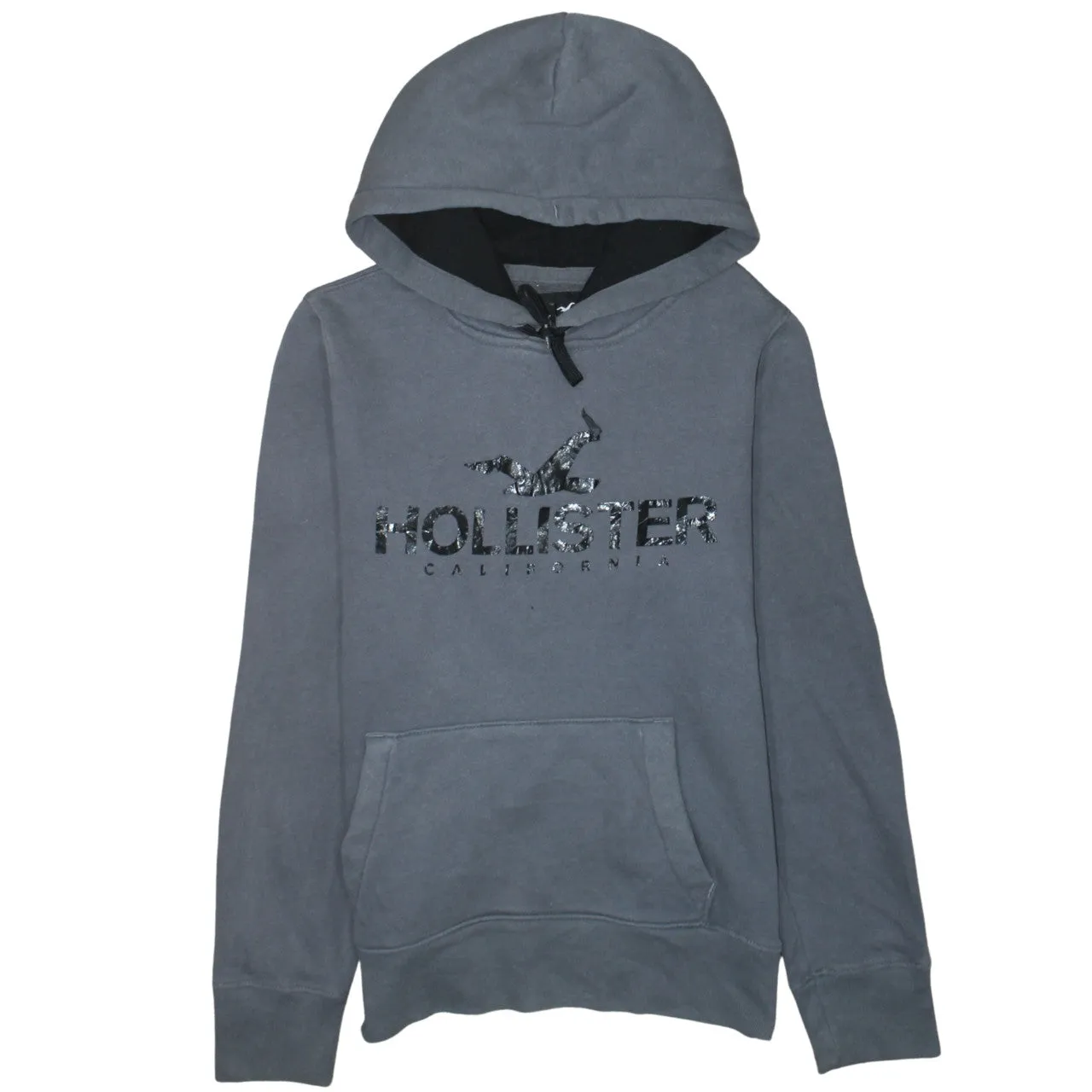 Hollister Grey Hoodie Men’s XSmall Printed Logo Front Pocket Drawstring Pullover Sweatshirt sold by Vintage Club