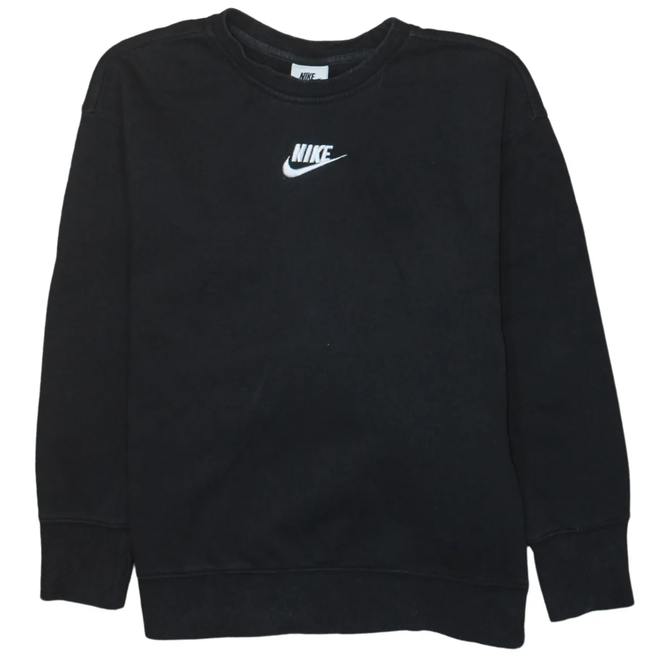 Nike Black Sweatshirt Women's Medium Embroidered Chest Swoosh Logo Crewneck Pullover sold by Vintage Club