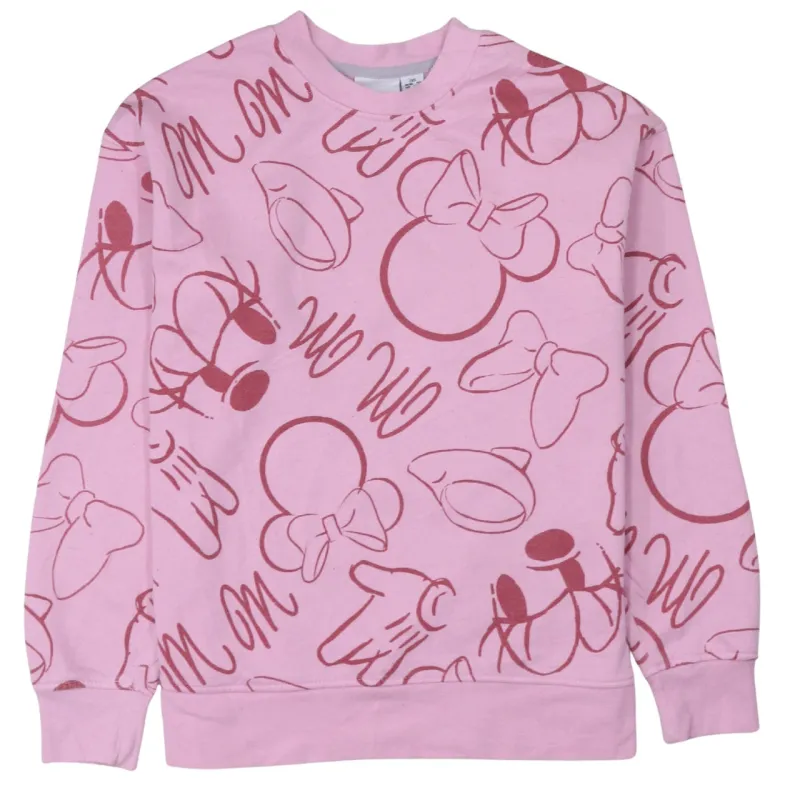 Disney Pink Minnie Mouse Sweatshirt Women's XXSmall All Over Printed Graphic Pullover Top made by Disney
