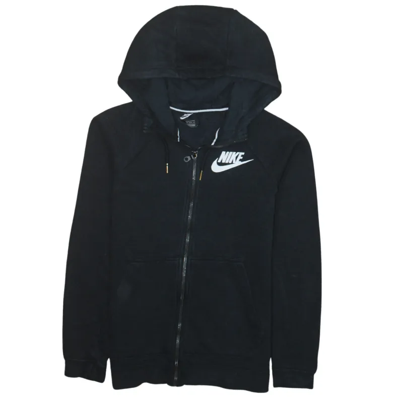 Nike Black Full Zip Hoodie Men's XSmall Printed Chest Logo Split Pocket Sweatshirt sold by Vintage Club