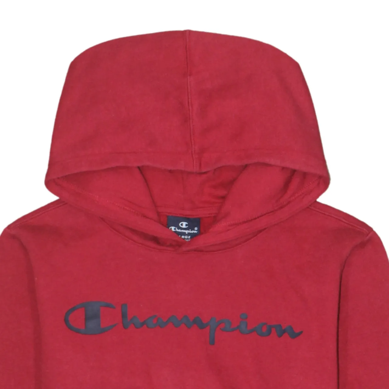 Champion Burgundy Red Hoodie Women’s Large Printed Chest Logo Front Pocket Pullover Sweatshirt sold by Vintage Club product image thumbnail 3