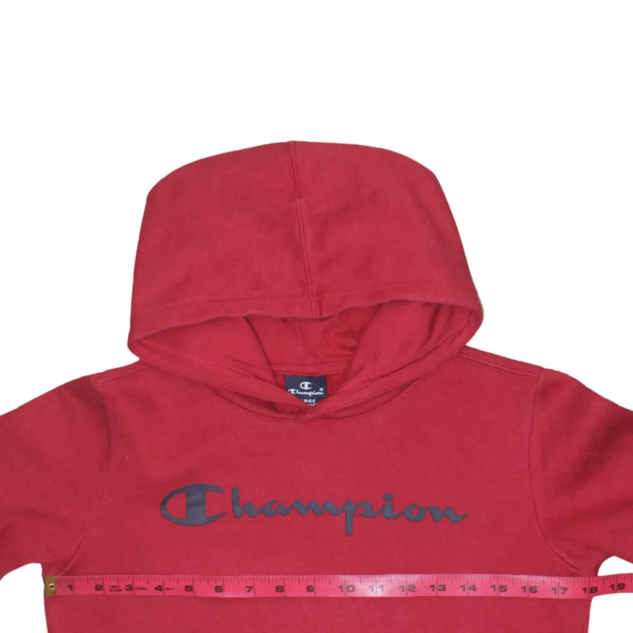Champion Burgundy Red Hoodie Women’s Large Printed Chest Logo Front Pocket Pullover Sweatshirt sold by Vintage Club product image thumbnail 5
