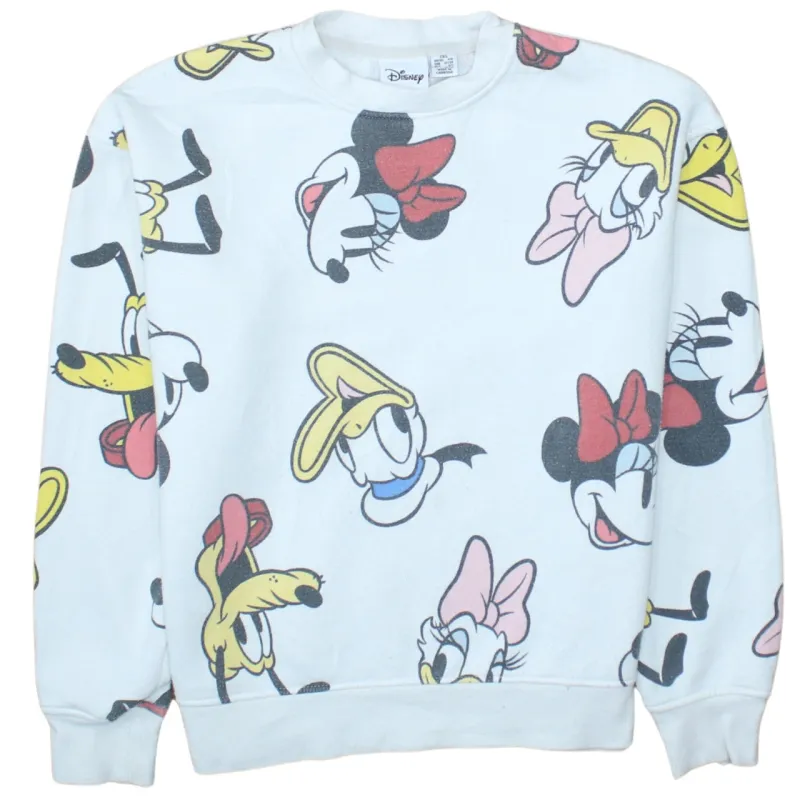 Disney White Sweatshirt Women’s XXSmall All Over Character Print Crewneck Pullover Top sold by Vintage Club