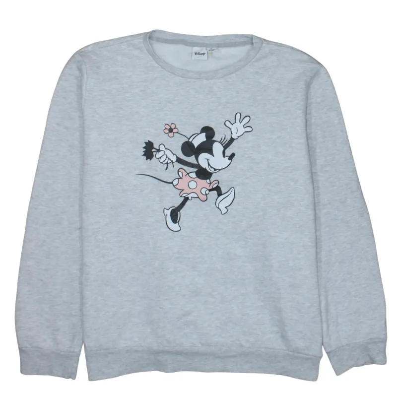 Disney Grey Sweatshirt Women's XLarge Printed Minnie Mouse Graphic Crewneck Pullover Top made by Disney