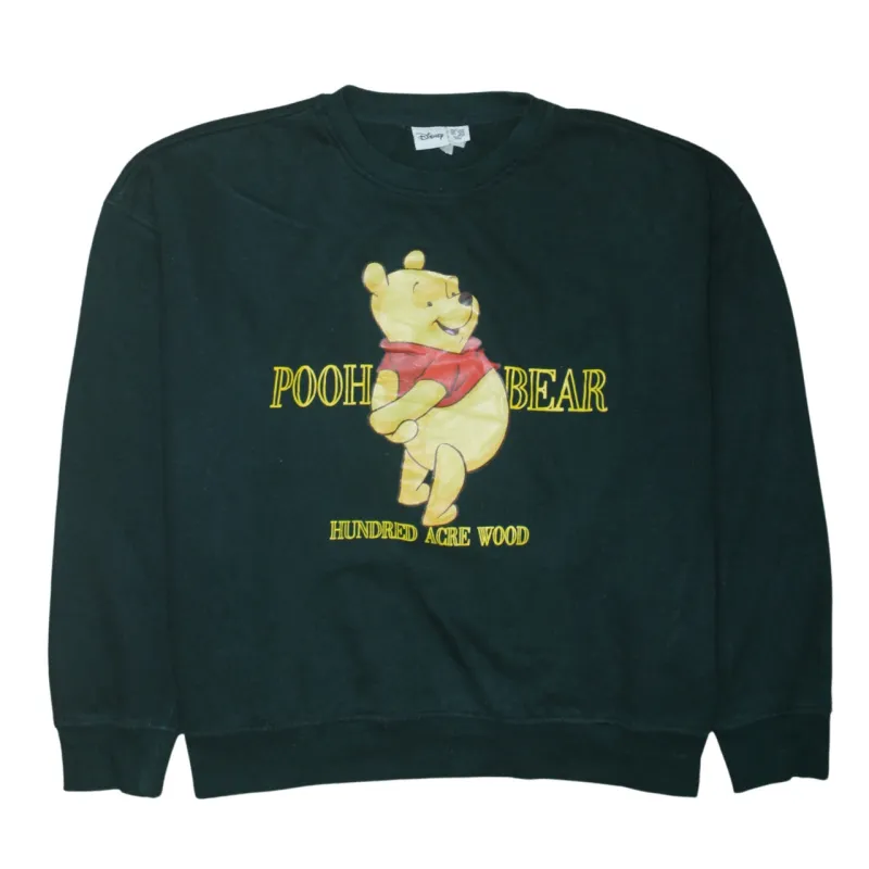 Disney Dark Green Sweatshirt Women's Large Printed Pooh Bear Graphic Pullover Jumper sold by Vintage Club