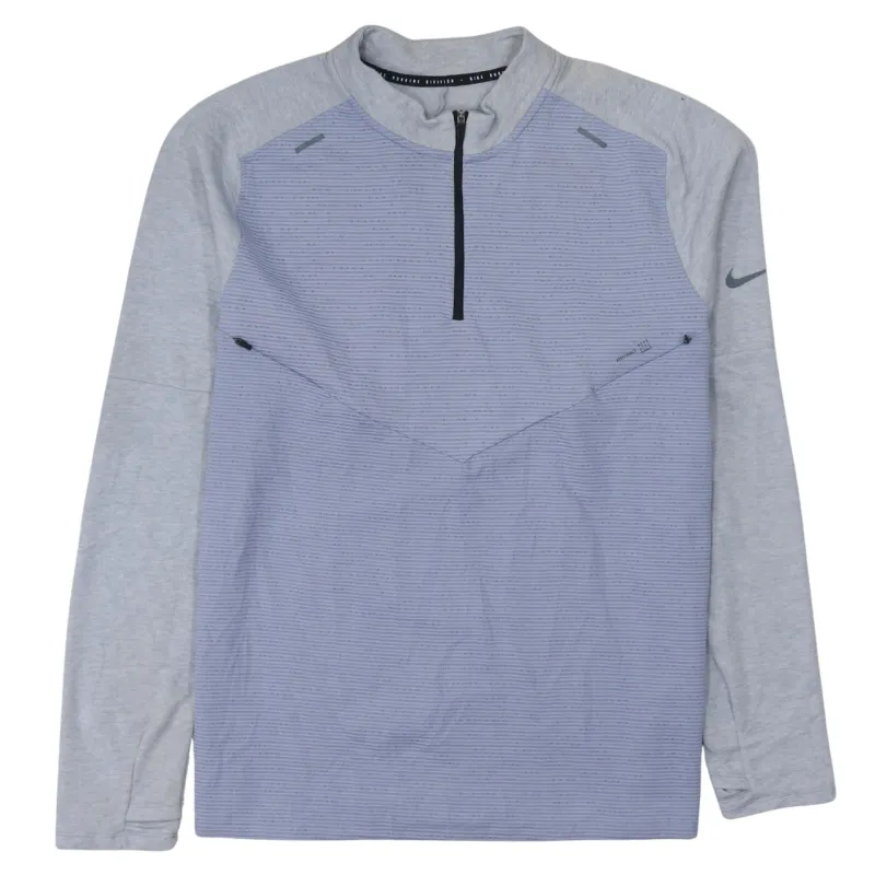 Nike Grey Blue Quarter Zip Top Women’s Large Running Division Reflective Pullover Sweatshirt made by Nike