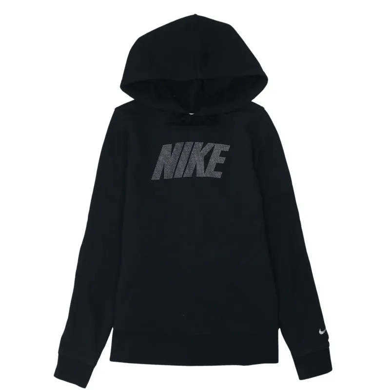 Nike Black Hoodie Men's XSmall Printed Chest Logo Cuffed Sleeves Pullover Sweatshirt made by Nike