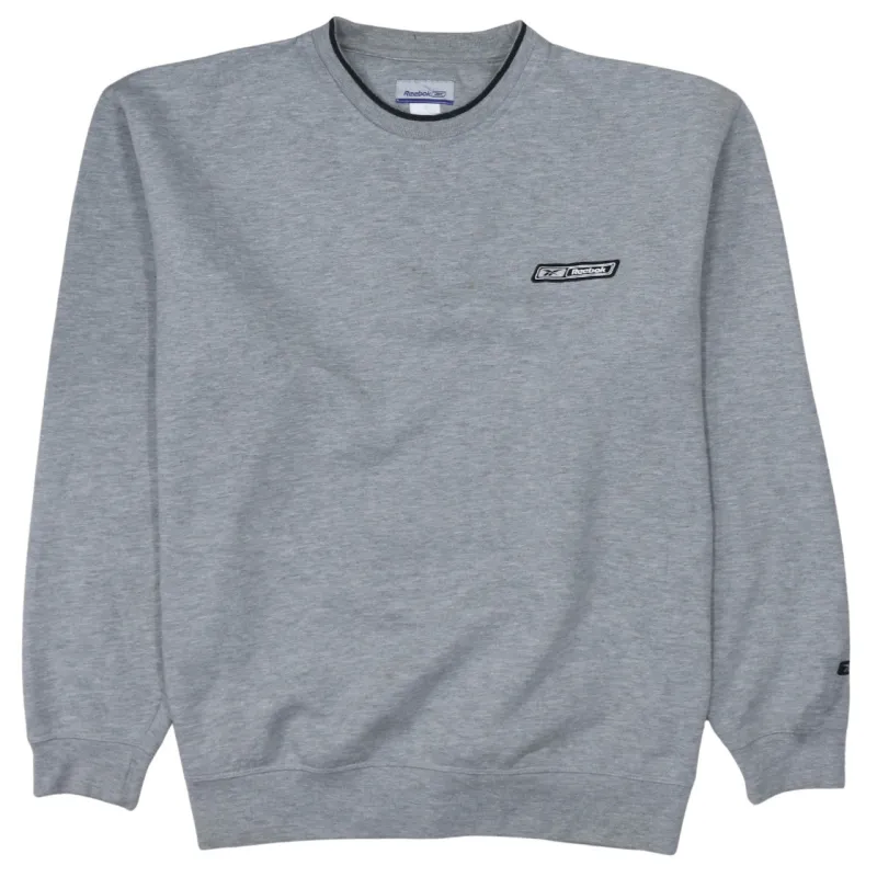 Reebok Grey Sweatshirt Men's Medium Embroidered Chest Logo Ribbed Cuffs Crewneck Pullover sold by Vintage Club
