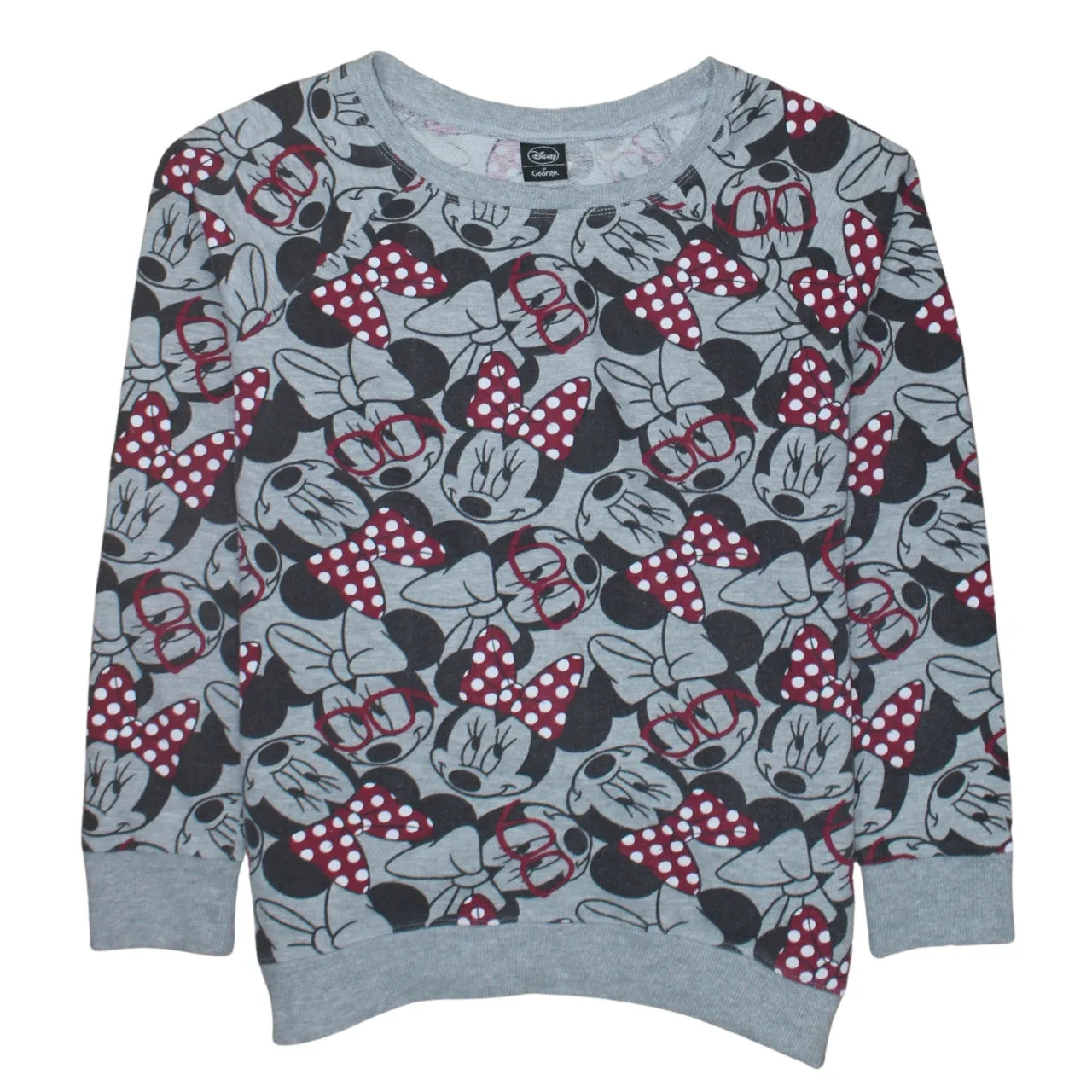 Disney Grey Minnie Mouse Sweatshirt Women’s Large All Over Printed Graphic Pullover Top sold by Vintage Club