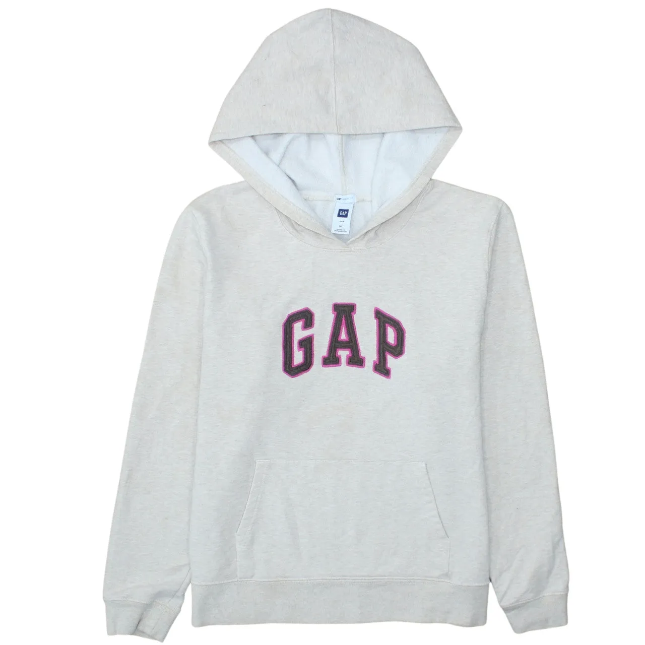Gap Beige Cream Hoodie Women's XLarge Embroidered Logo Front Pouch Fleece Pullover Sweatshirt sold by Vintage Club