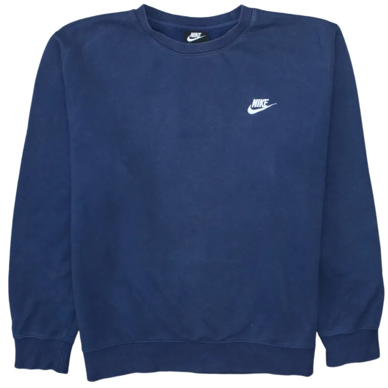 Nike Navy Blue Sweatshirt Men's Large Embroidered Swoosh Logo Crewneck Pullover Fleece Top sold by Vintage Club