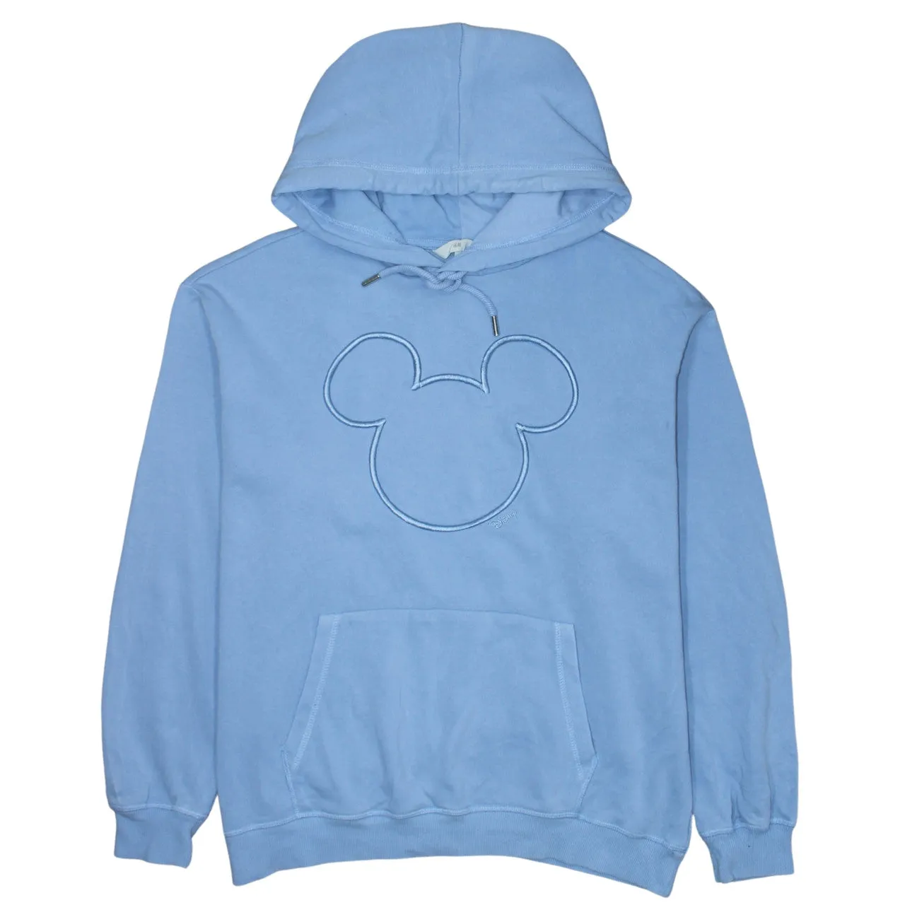 Disney Light Blue Hoodie Men's Medium Embroidered Mickey Outline Front Pocket Pullover Sweatshirt sold by Vintage Club