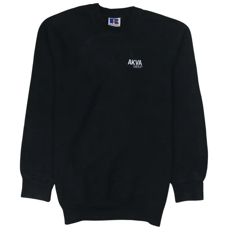 Russell Athletic Black Sweatshirt Men's Medium Embroidered AKVA Logo Crewneck Pullover Fleece Top made by Russell Athletic