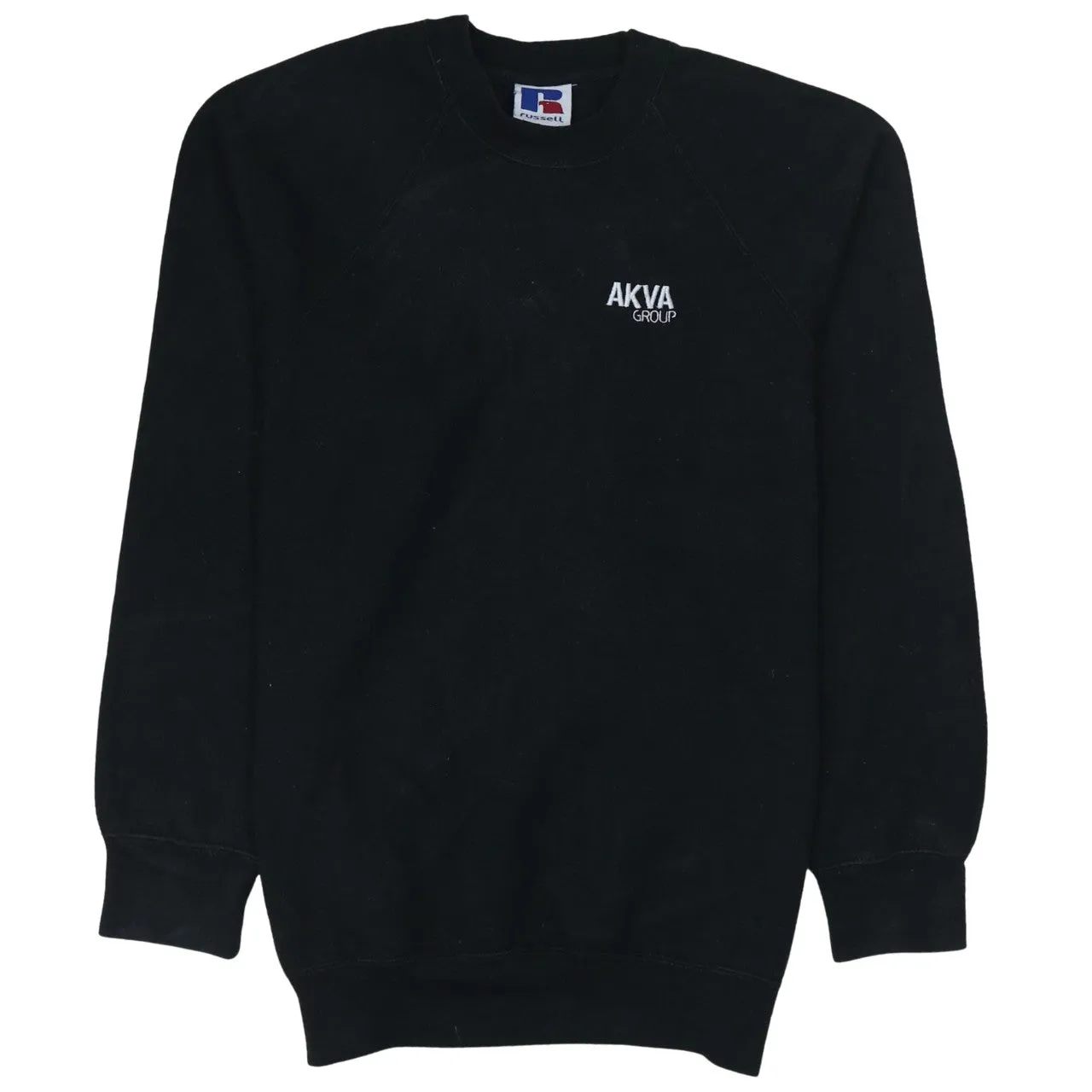 Russell Athletic Black Sweatshirt Men's Medium Embroidered AKVA Logo Crewneck Pullover Fleece Top sold by Vintage Club