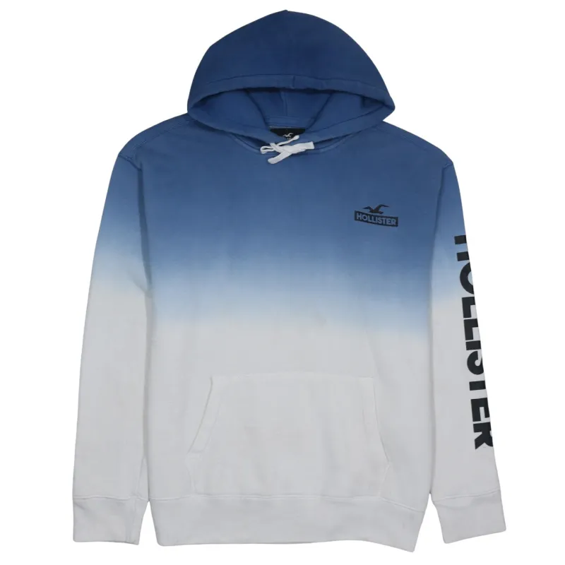 Hollister Blue White Ombre Hoodie Women’s XLarge Printed Logo Sleeve Pullover Sweatshirt sold by Vintage Club