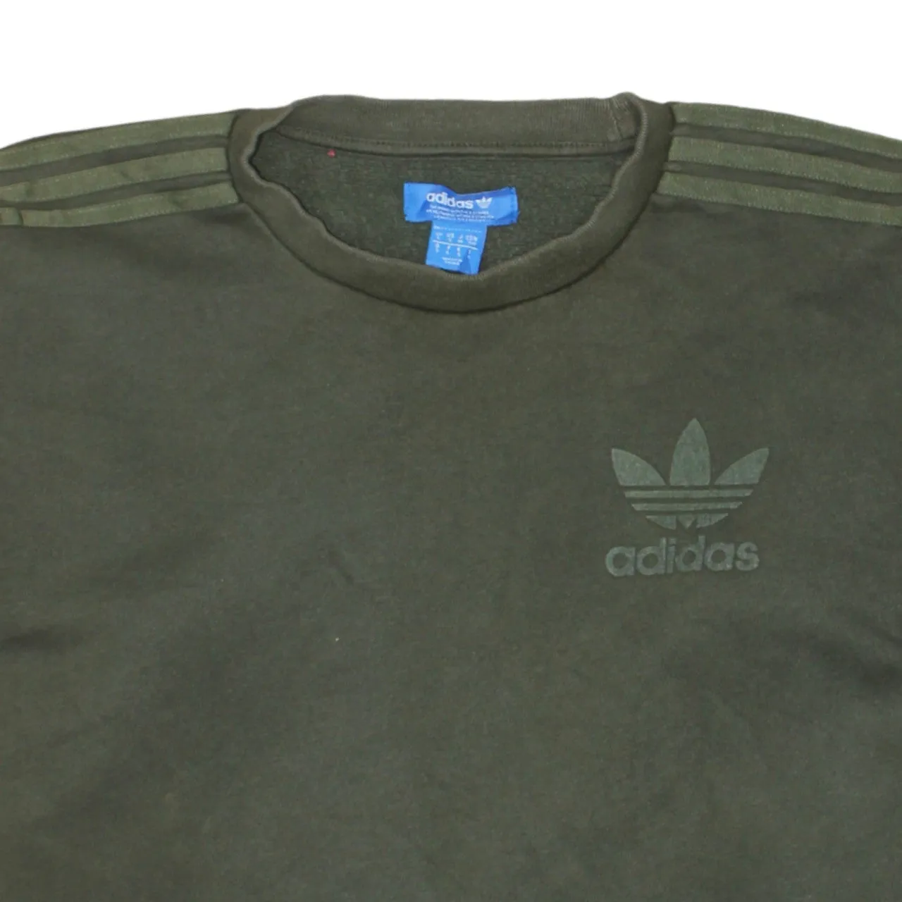 Adidas Khaki Green Sweatshirt Men's Small Trefoil Embroidered Logo Three Stripe Sleeves Pullover Jumper sold by Vintage Club product image thumbnail 3