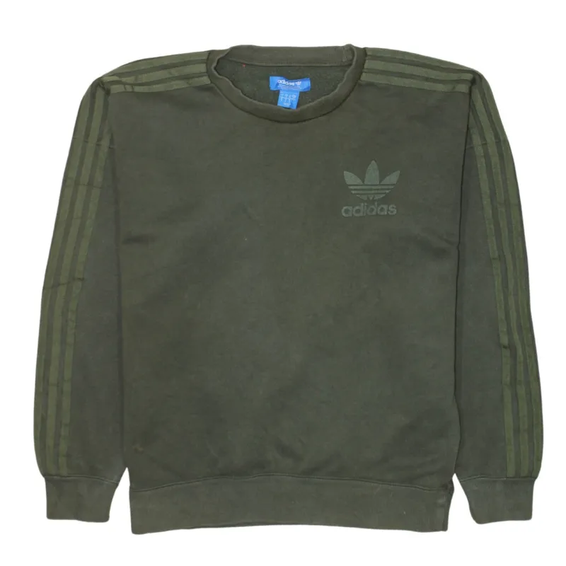 Adidas Khaki Green Sweatshirt Men's Small Trefoil Embroidered Logo Three Stripe Sleeves Pullover Jumper made by Adidas