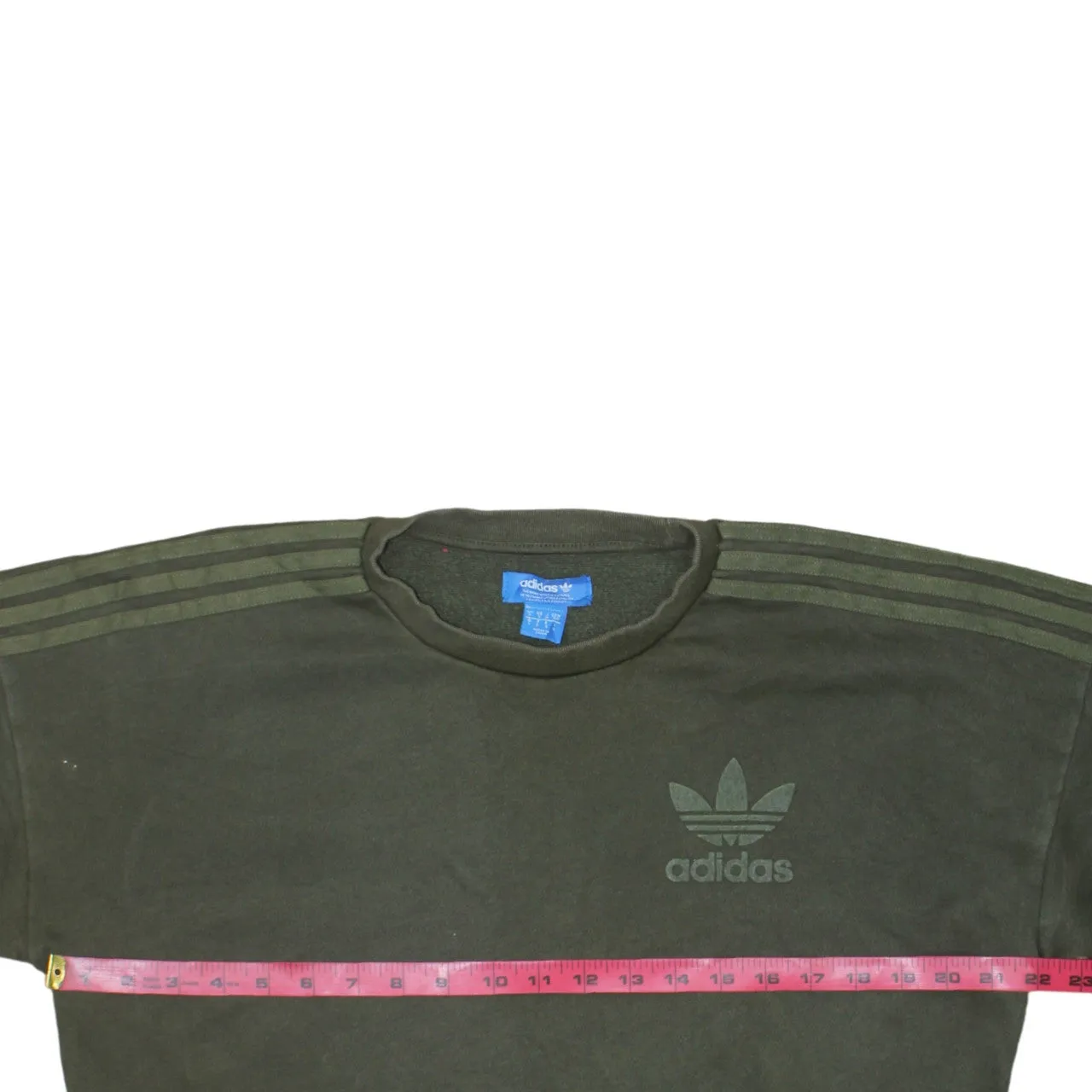 Adidas Khaki Green Sweatshirt Men's Small Trefoil Embroidered Logo Three Stripe Sleeves Pullover Jumper sold by Vintage Club product image thumbnail 5