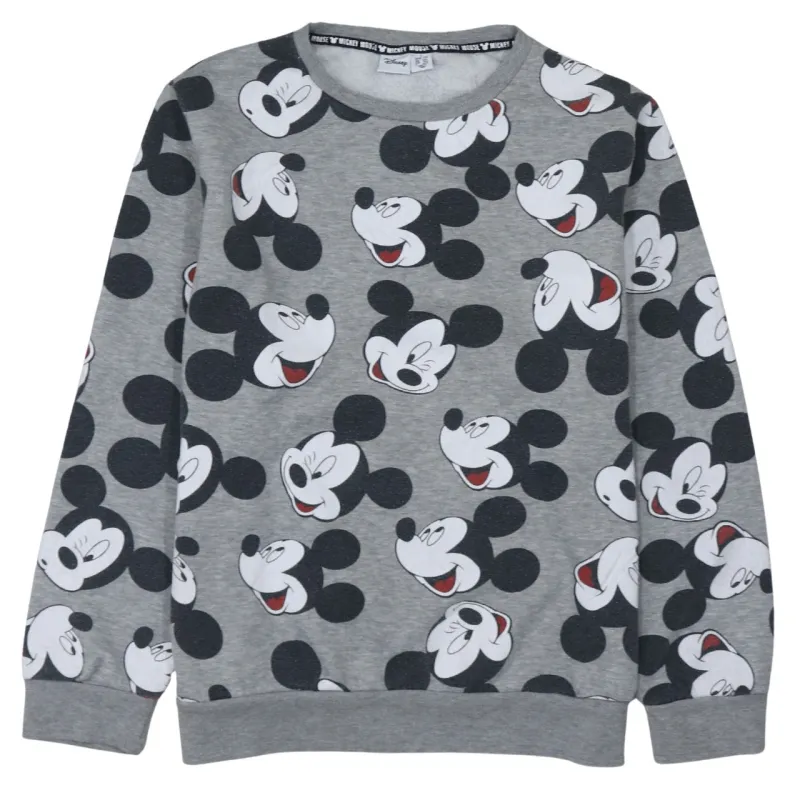 Disney Grey Sweatshirt Women’s Large All Over Mickey Mouse Printed Fleece Pullover Top sold by Vintage Club