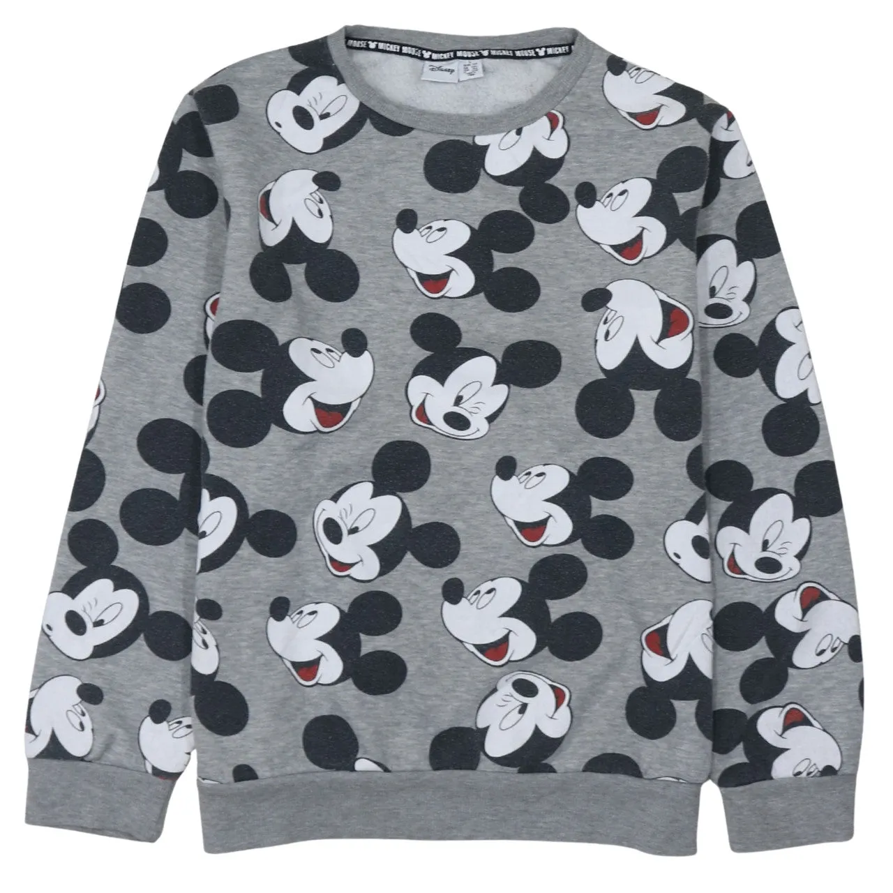 Disney Grey Sweatshirt Women’s Large All Over Mickey Mouse Printed Fleece Pullover Top sold by Vintage Club