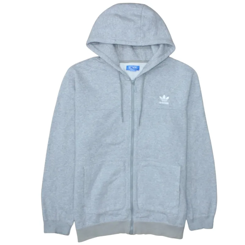 Adidas Light Grey Full Zip Hoodie Men's XLarge Embroidered Trefoil Logo Split Pockets Sweatshirt sold by Vintage Club