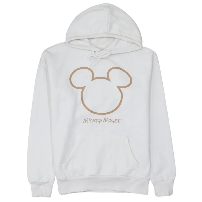 Disney Cream Hoodie Women’s XXS Printed Mickey Mouse Logo Front Pocket Sweatshirt made by Disney