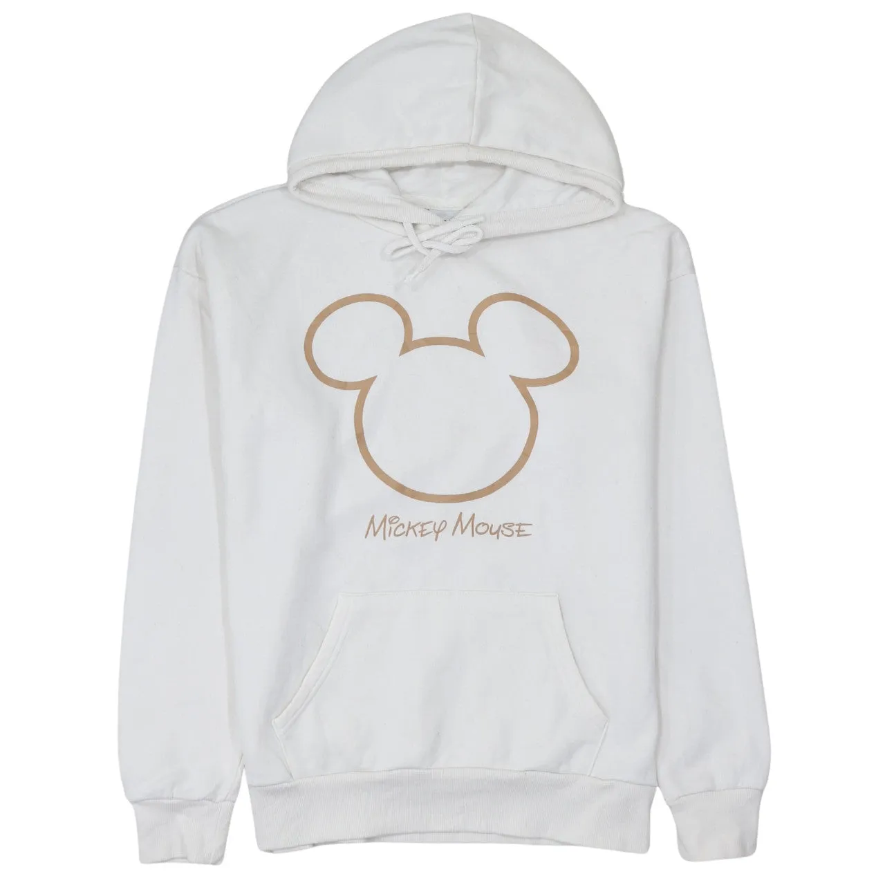 Disney Cream Hoodie Women’s XXS Printed Mickey Mouse Logo Front Pocket Sweatshirt sold by Vintage Club
