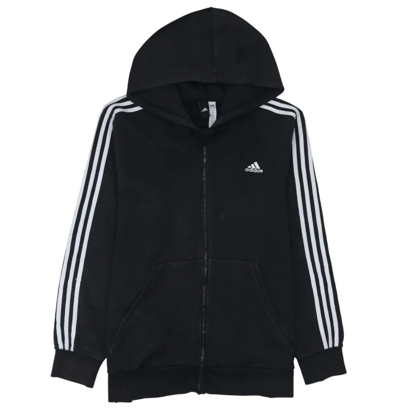 Adidas Black Hoodie Men's XLarge Full Zip Three Stripe Sleeves Embroidered Logo Sweatshirt sold by Vintage Club