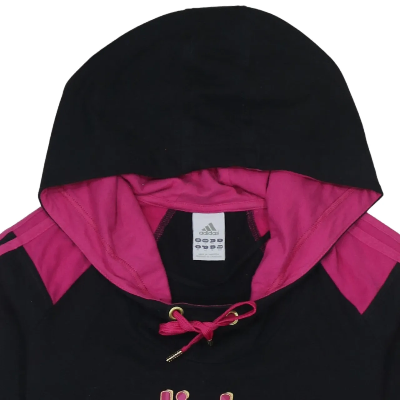 Adidas Black Pink Hoodie Women's Small Printed Logo Three Stripe Sleeves Pullover Top sold by Vintage Club product image thumbnail 3