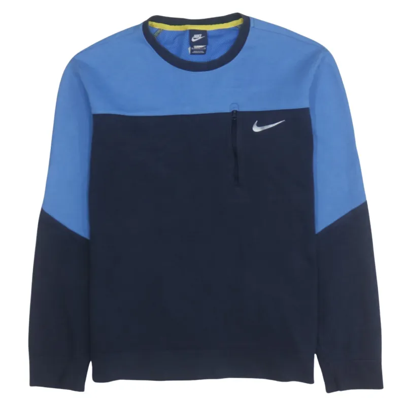 Nike Navy Blue Sweatshirt Women’s XLarge Embroidered Swoosh Chest Zip Pocket Pullover Top made by Nike