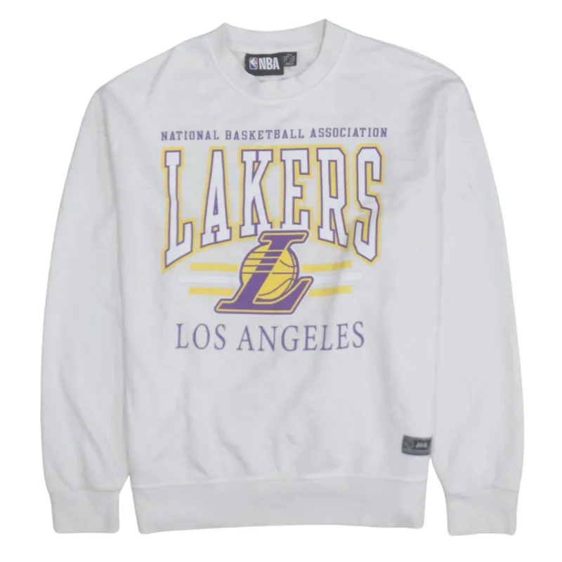 NBA White Lakers Sweatshirt Women’s XXSmall Printed Logo Crewneck Pullover Fleece Top sold by Vintage Club