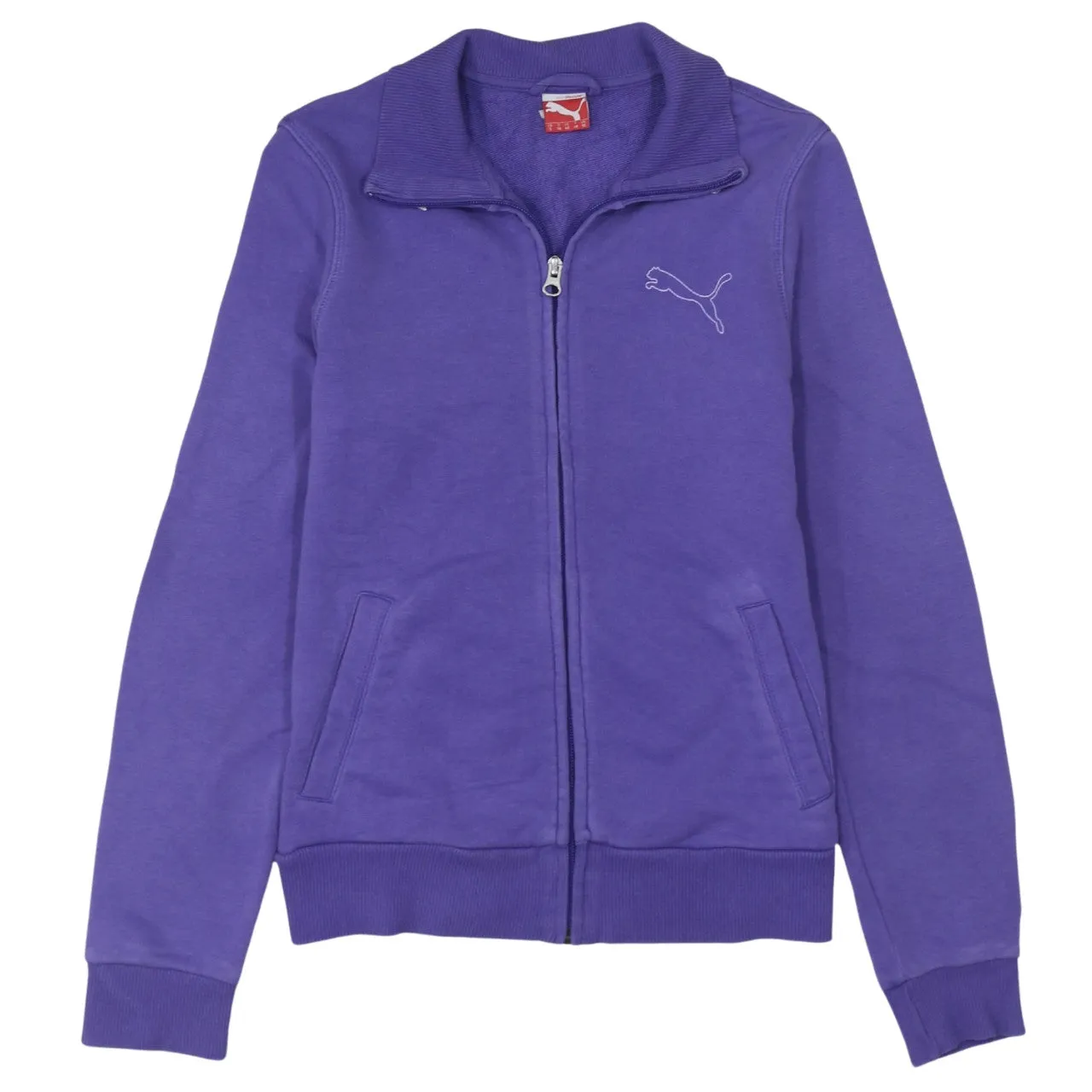Puma Purple Track Jacket Women’s Small Full Zip Embroidered Logo Ribbed Hem Sweatshirt Top sold by Vintage Club