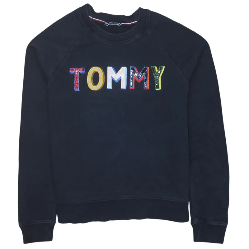Tommy Hilfiger Navy Blue Sweatshirt Women’s Medium Embroidered TOMMY Logo Crewneck Pullover made by Tommy Hilfiger