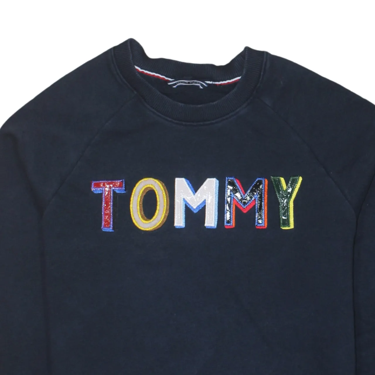 Tommy Hilfiger Navy Blue Sweatshirt Women’s Medium Embroidered TOMMY Logo Crewneck Pullover sold by Vintage Club product image thumbnail 3
