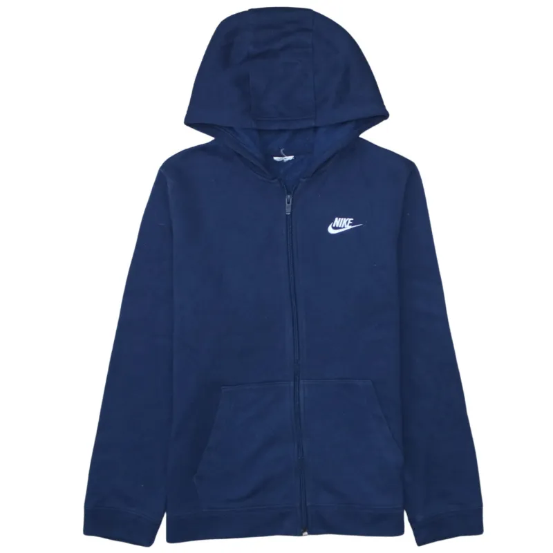 Nike Navy Blue Zip Hoodie Women’s Small Embroidered Swoosh Split Pocket Fleece Sweatshirt sold by Vintage Club