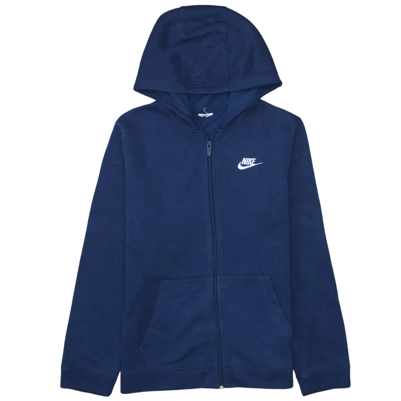 Nike Navy Blue Zip Hoodie Women’s Small Embroidered Swoosh Split Pocket Fleece Sweatshirt sold by Vintage Club