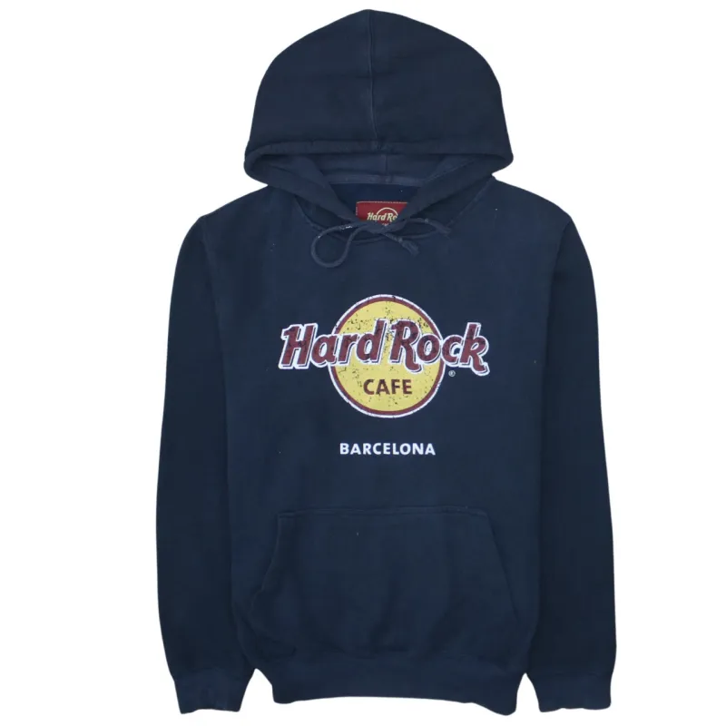 Hard Rock Cafe Navy Blue Hoodie Men's Medium Printed Barcelona Logo Pullover Sweatshirt sold by Vintage Club