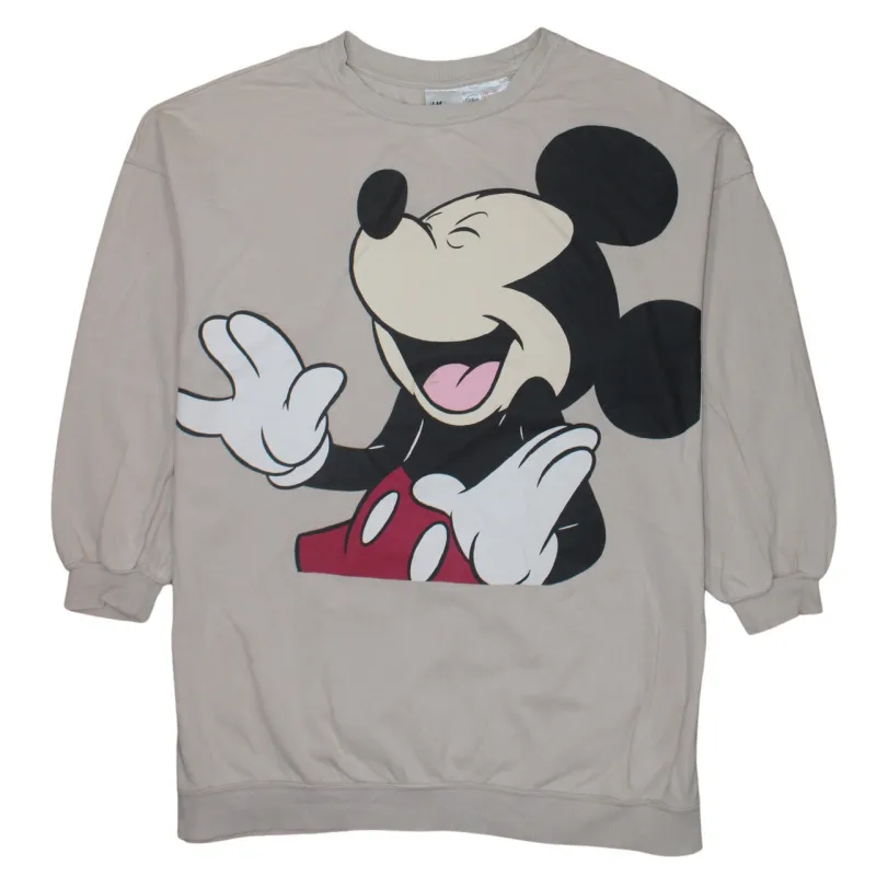 H&M Taupe Mickey Mouse Sweatshirt Women’s Medium Printed Graphic Fleece Pullover Top made by H&M