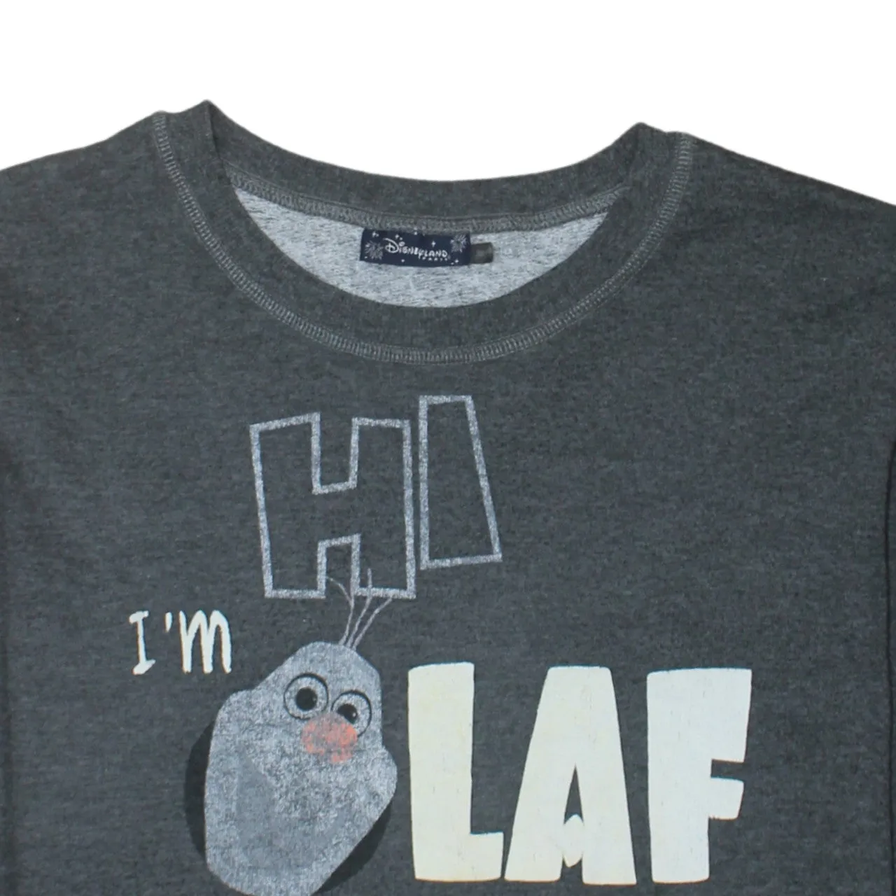 Disney Dark Grey Sweatshirt Women’s Medium Olaf Printed Graphic Warm Hugs Pullover Top sold by Vintage Club product image thumbnail 3