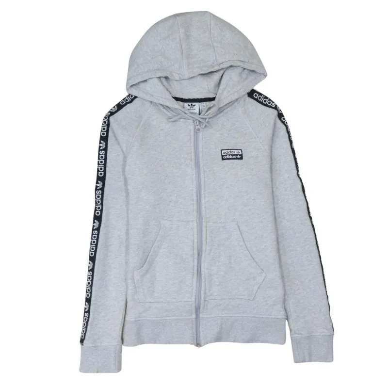 Adidas Light Grey Hoodie Women’s XSmall Tape Logo Sleeves Full Zip Hooded Sweatshirt sold by Vintage Club