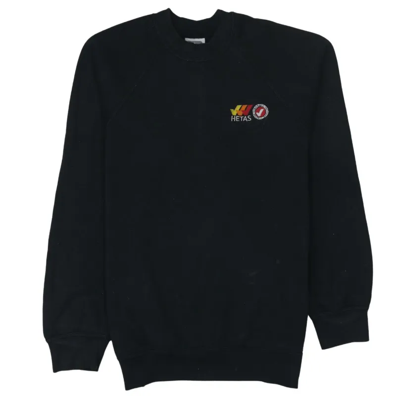 Russell Athletic Black Sweatshirt Men’s Medium Embroidered HETAS Logo Crewneck Pullover Fleece Top sold by Vintage Club