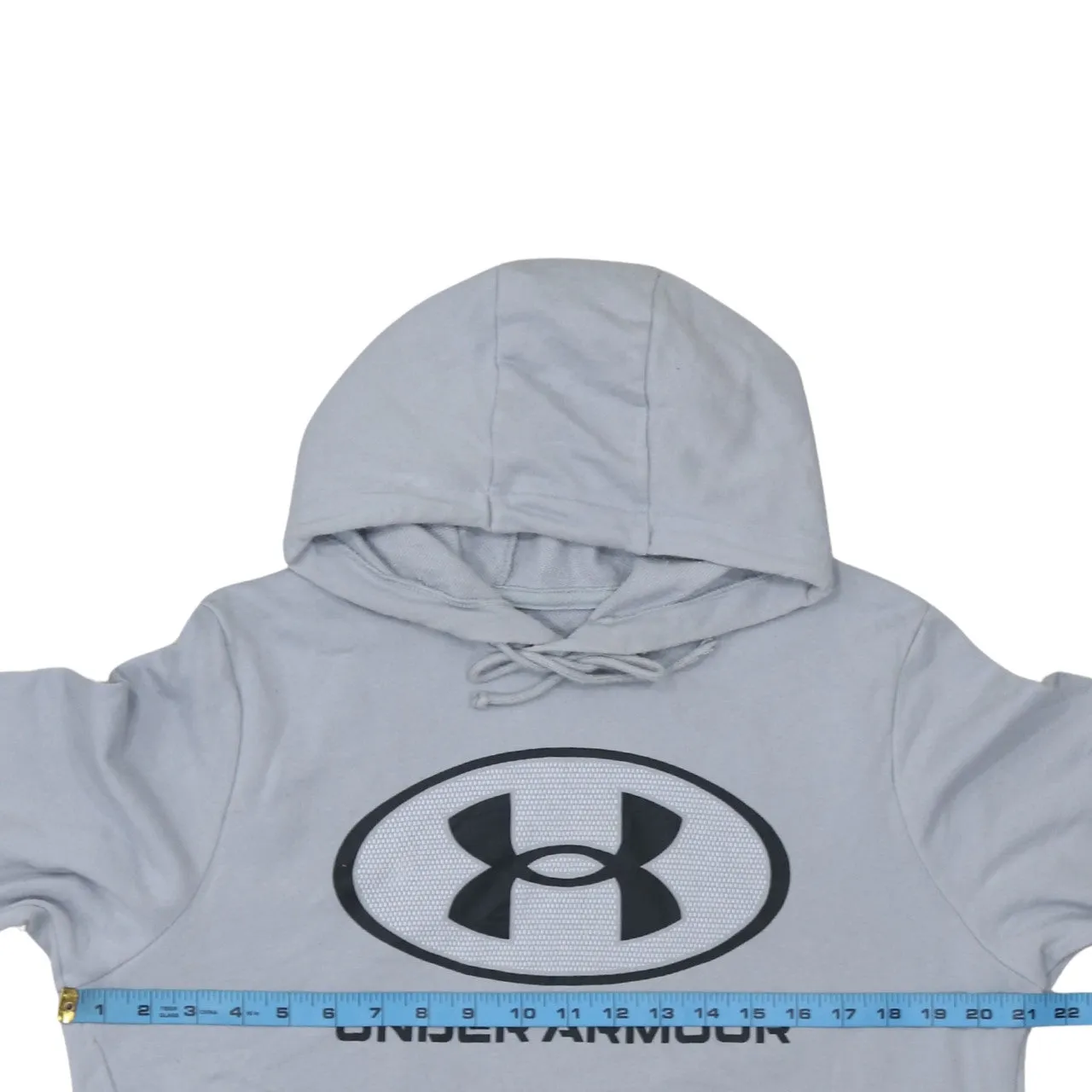 Under Armour Light Grey Hoodie Women’s Medium Printed Logo Drawstring Hood Long Sleeve Top sold by Vintage Club product image thumbnail 5