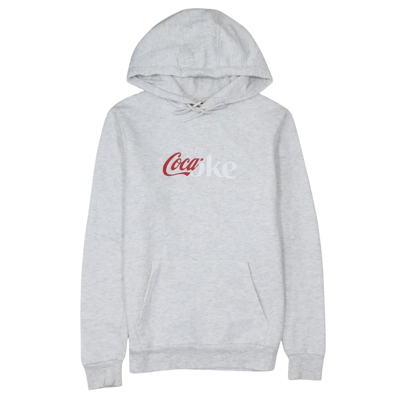 Coca Cola Light Grey Hoodie Men’s XSmall Printed Logo Front Pocket Pullover Sweatshirt sold by Vintage Club
