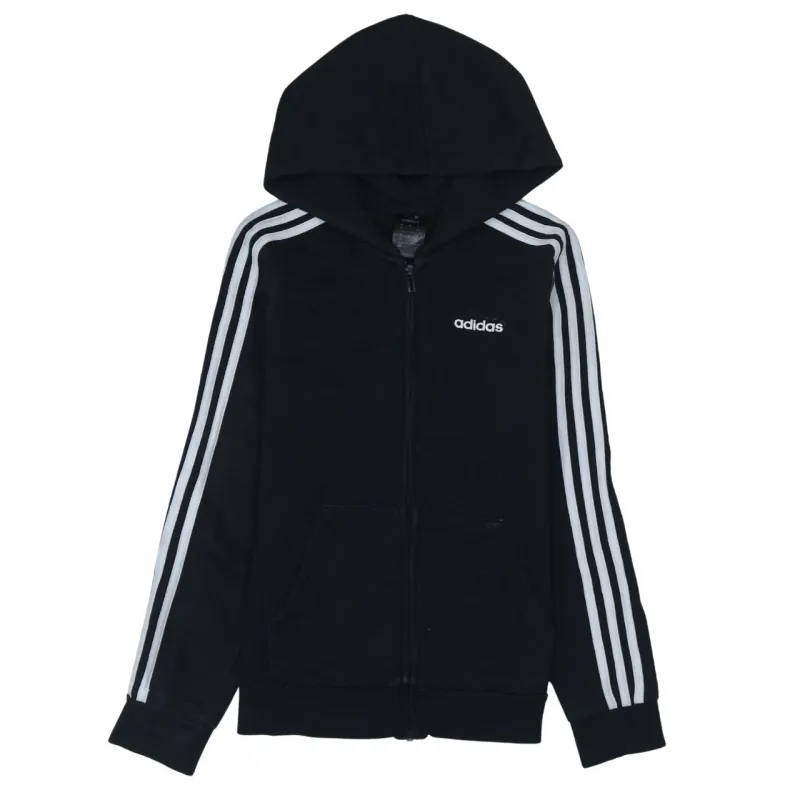 Adidas Black Zip Hoodie Women’s Small Embroidered Logo Three Stripe Sleeves Sweatshirt sold by Vintage Club