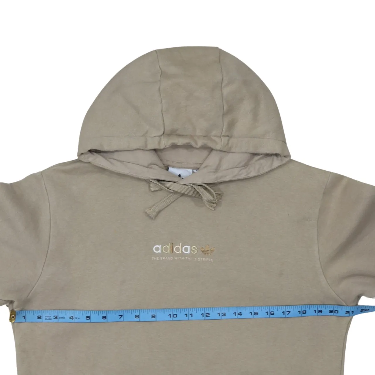 Adidas Beige Cream Hoodie Men's Small Embroidered Chest Logo Front Pocket Pullover Sweatshirt sold by Vintage Club product image thumbnail 5