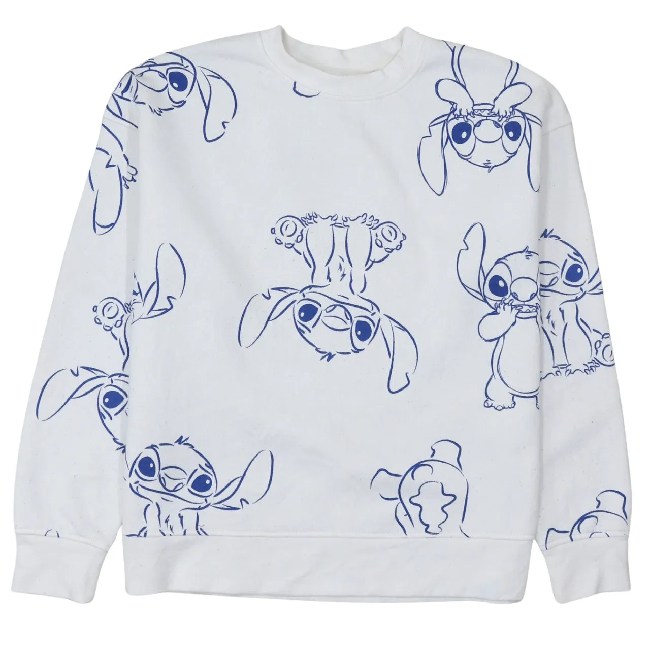 Disney White Stitch Sweatshirt Women’s Small All Over Printed Graphic Pullover Jumper sold by Vintage Club